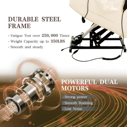 Recliner Chair for Adults, Dual Motor Power Lift Chair, Infinite Position, Lay Flat Lift, Massage and Heating, Exten