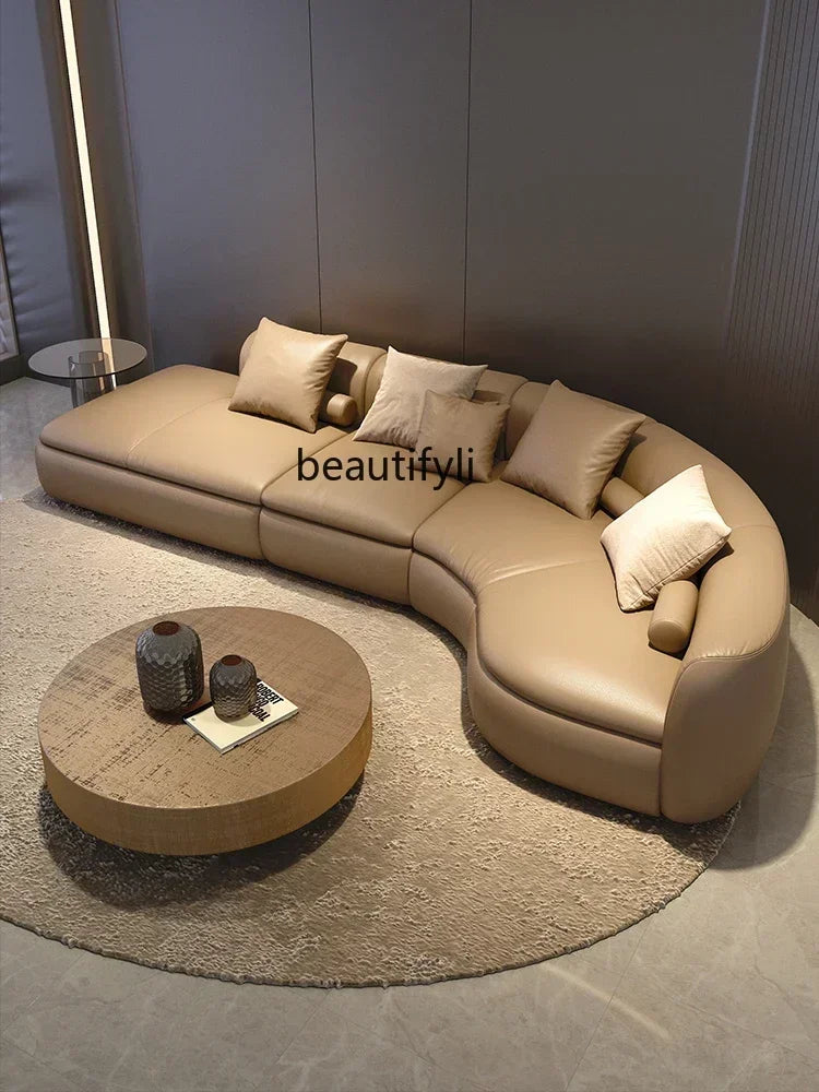 20031A Curved Leather Sofa First Layer Cowhide Semicircle Living Room Italian Modern Simple High-End Elegant