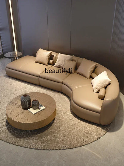 20031A Curved Leather Sofa First Layer Cowhide Semicircle Living Room Italian Modern Simple High-End Elegant