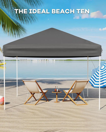 10x10 FT Pop Up Canopy Tent with 3 Adjustable Heights – Outdoor Sun Shade Shelter, 4 Sandbags & Carry Bag, for Parties & Events