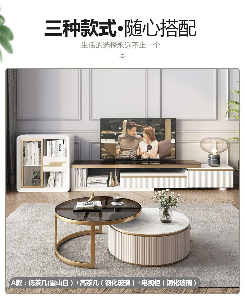 LXLight luxury rock slab coffee table Nordic simple modern round telescopic size coffee table
