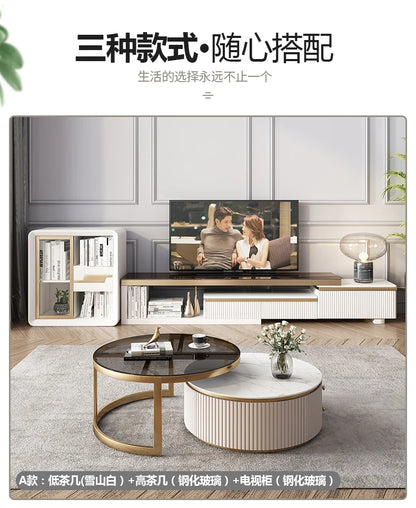 LXLight luxury rock slab coffee table Nordic simple modern round telescopic size coffee table