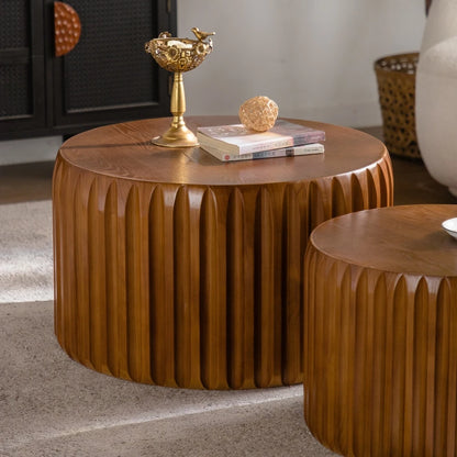 Set of 2 Fluted Round Nesting Coffee Tables (26.77/19.69), Solid Wood & MDF, Mid-Century Modern Living Room/Apartment

Wait, let
