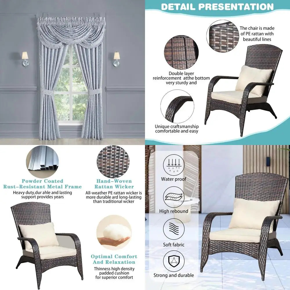 Rattan Outdoor Dining Chairs with Cushions, Wide Armrest and Lumbar Pillow, Single Wide Wicker Patio Furniture for Comfortable D