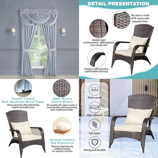 Rattan Outdoor Dining Chairs with Cushions, Wide Armrest and Lumbar Pillow, Single Wide Wicker Patio Furniture for Comfortable D