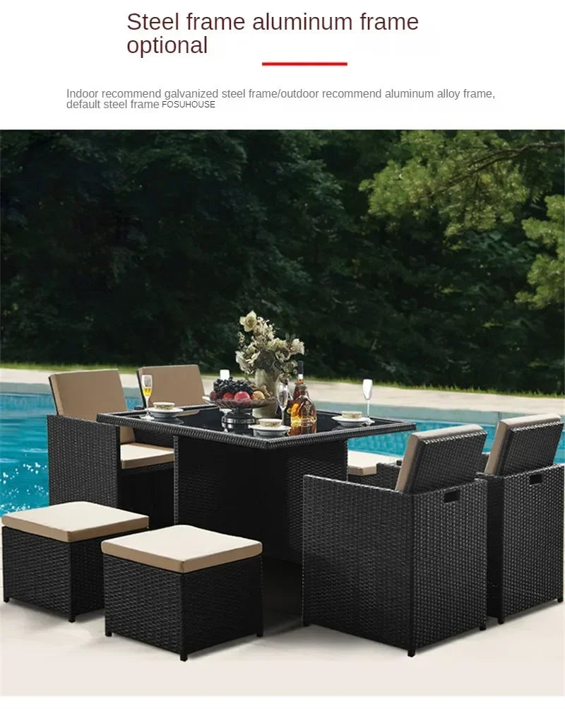 Outdoor Table Chairs Patio Rattan Furniture Set Italian Leisure Open-air Garden Furniture Sets Waterproof and Sun-proof Armchair