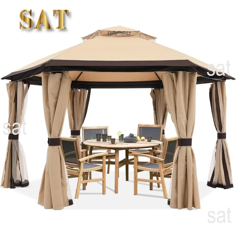 For 10'x10' Gazebos for Outdoor Hexagonal Gazebo with Netting and Privacy Curtains By, 120"L X 120"W X 110"H, 74.8 Pounds&