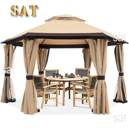For 10'x10' Gazebos for Outdoor Hexagonal Gazebo with Netting and Privacy Curtains By, 120"L X 120"W X 110"H, 74.8 Pounds&
