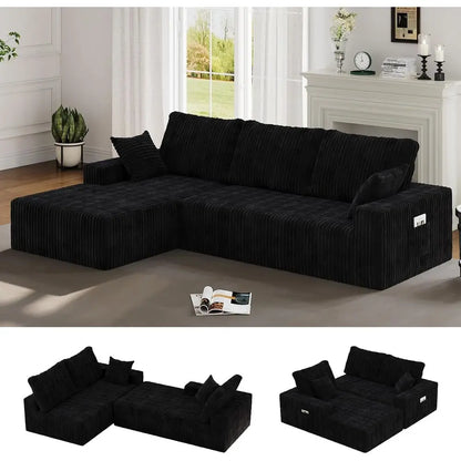 108 Inch L-Shape Sectional Sofa with 3-Seat Cloud Cushion Couch and Oversized Chaise Lounge for Living Room and Office