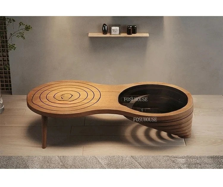 Tables basses design en bois massif, meubles de salon de luxe pour la maison, Table d'appoint de canapé, Table centrale ronde moderne en verre trempé