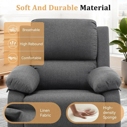 Recliner Chair, 360 Swivel Rocker Chair for Adults, Small Rocking Recliner for Small Spaces, Upholstered Fabric Glider Recliner