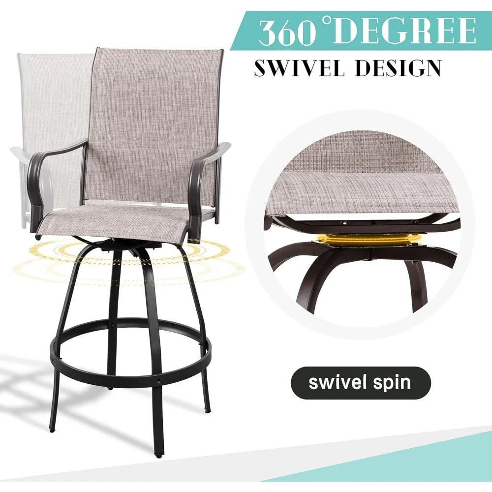 All-Weather Metal Textile High Swivel Bar Stools, 2-Piece Patio Swivel Chairs, Outdoor Bistro Set for Backyard