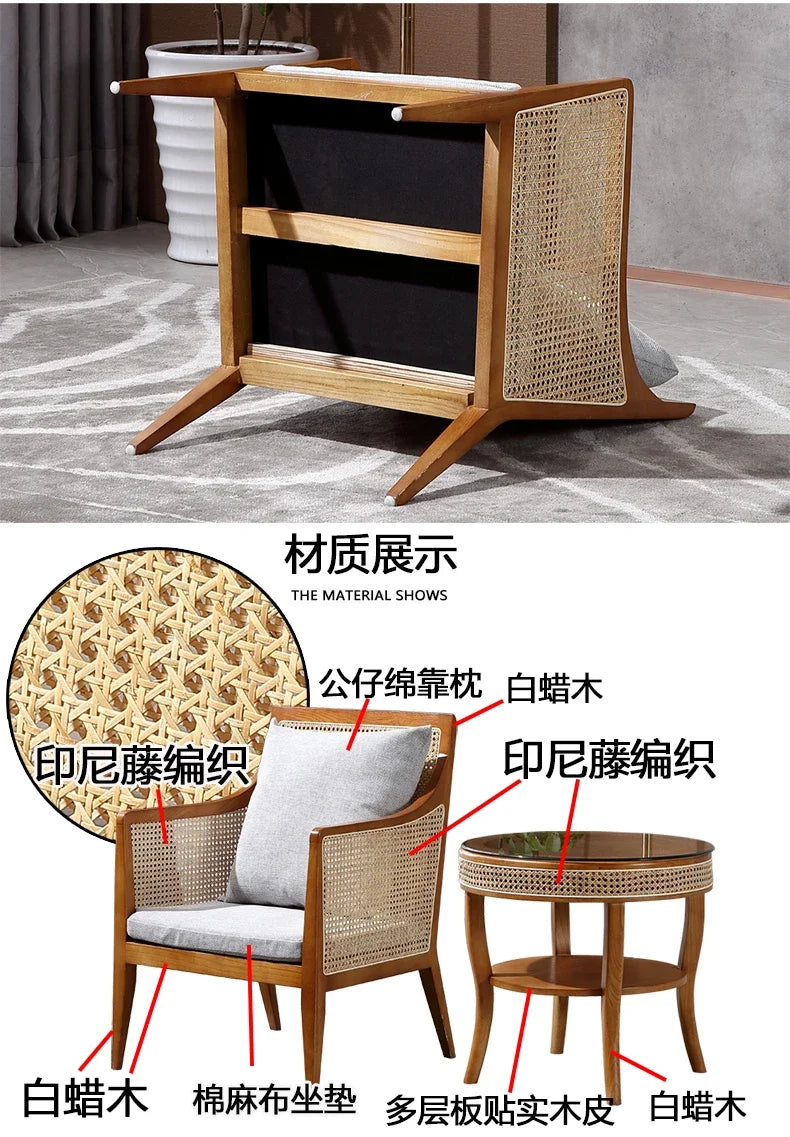 Balcony Rattan Living Room Chairs Outdoor Ergonomic Living Solid Wood Chairs Makeup Simple Fauteuil Salon Furniture Decoration