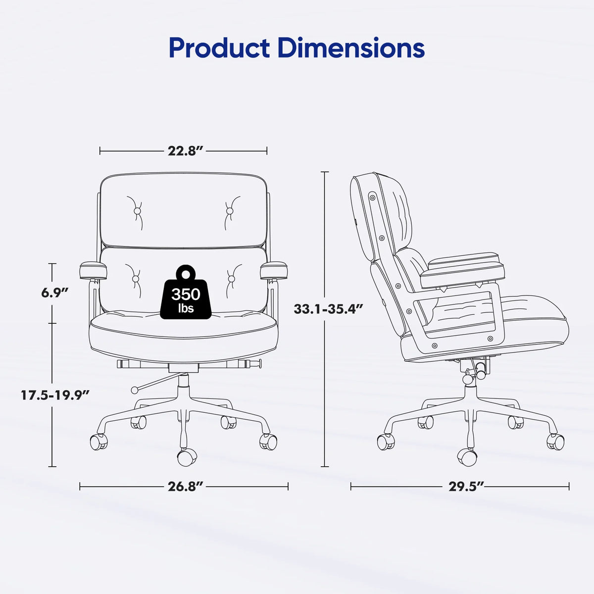 Ergonomic Office Chair Genuine Leather with Aluminum Arms and Wheels for Support Rolling Swivel Business Executive Office Chair