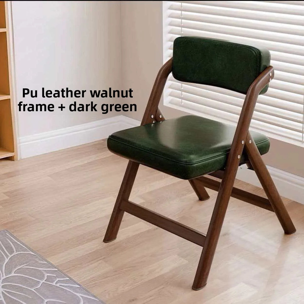 PU Leather Folding Chair Metal Frame Wood Grain Finish Comfortable Padded Seat Space Saving Dining Office Makeup Desk Chair
