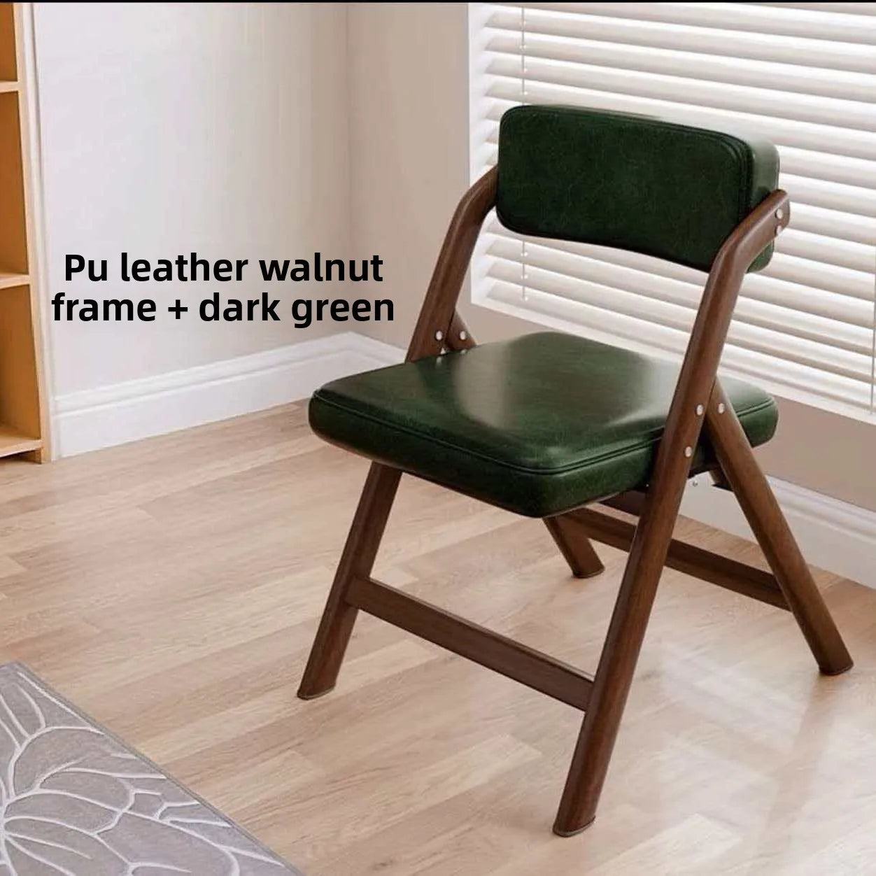 PU Leather Folding Chair Metal Frame Wood Grain Finish Comfortable Padded Seat Space Saving Dining Office Makeup Desk Chair