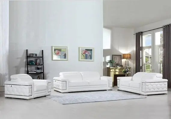 Furniture Usry Top Grain Italian Leather Set with Multi-Position Adjustable Headrests, Elegant Contemporary Design