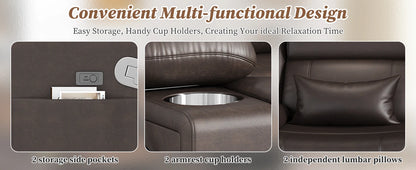 LEVELEVE Home Theater Seating，RV Reclining Sofa Set with Adjustable Headrest， Recliner Sofa with Heat and USB&Type-C, Dawer