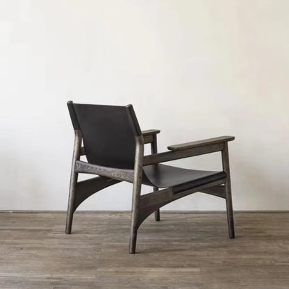 Japanese wabi-sabi style chair, Danish casual single chair, simple modern small apartment solid wood canvas chair