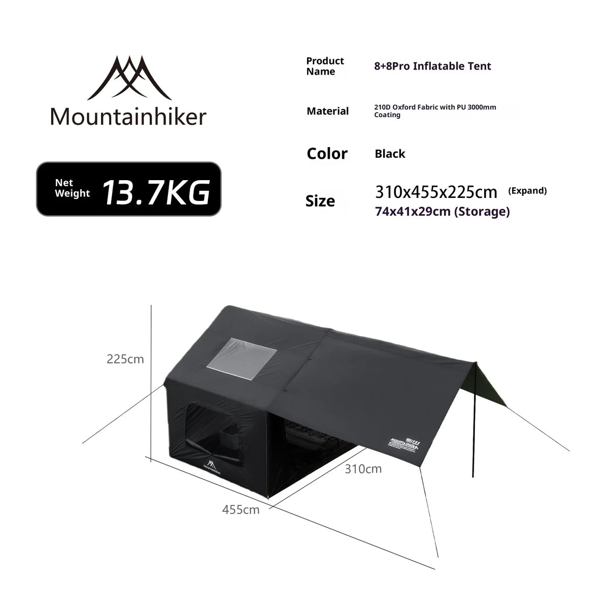 MOUNTAINHIKER Large Space 3-6 Persons Inflatable Tent Windproof Spacious Interior Family Outdoor Camping House