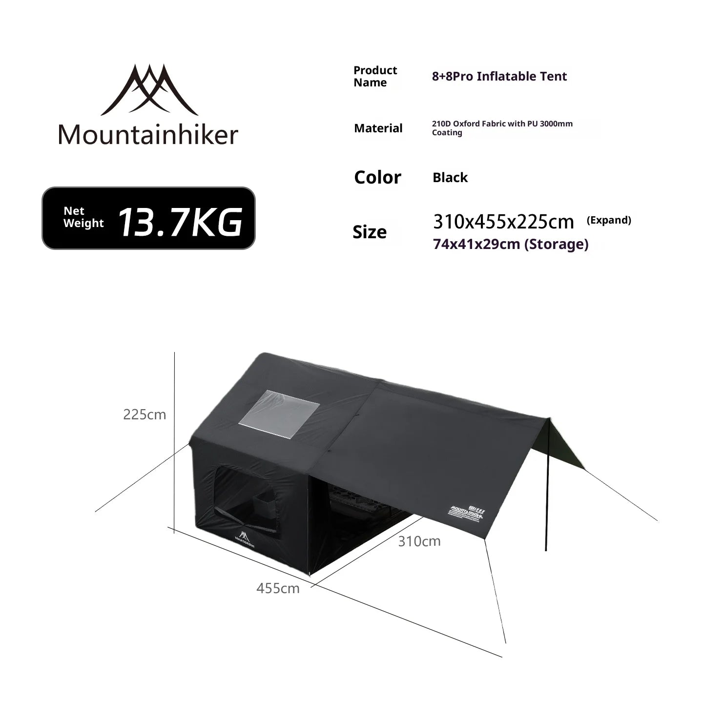 MOUNTAINHIKER Large Space 3-6 Persons Inflatable Tent Windproof Spacious Interior Family Outdoor Camping House
