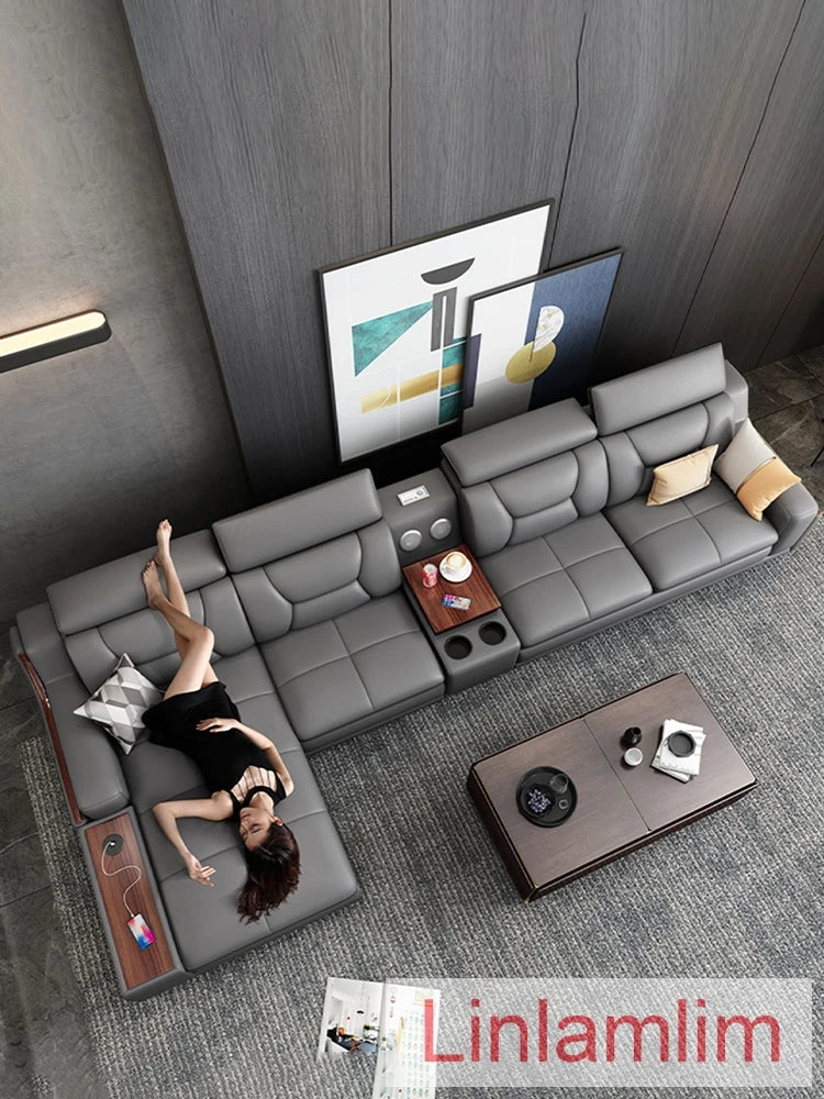 Beautify Your Living Room with Linlamlim Italian Genuine Leather Sofa - Bluetooth Speaker, Adjustable Headrests and USB Charging