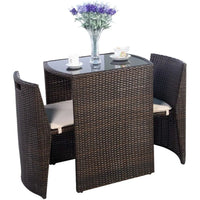 3 PCS Cushioned Outdoor Wicker Patio Set Garden Lawn Space Saving Conversation Sofa Furniture