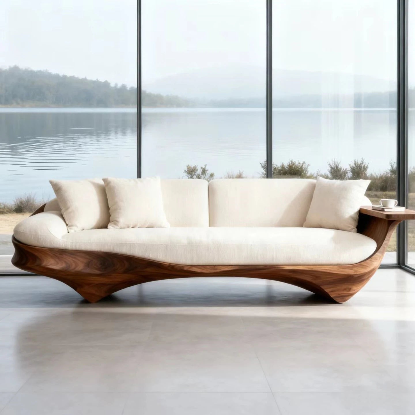 Modern simple solid wood Chinese straight row sofa living room light luxury high-end curved designer