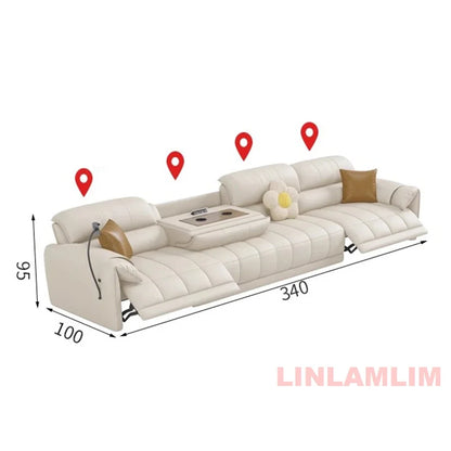 Modern Electric Reclining Sofa with Adjustable Footrest, USB, and Foldable Center Console – Italian Genuine Leather Power Sofa