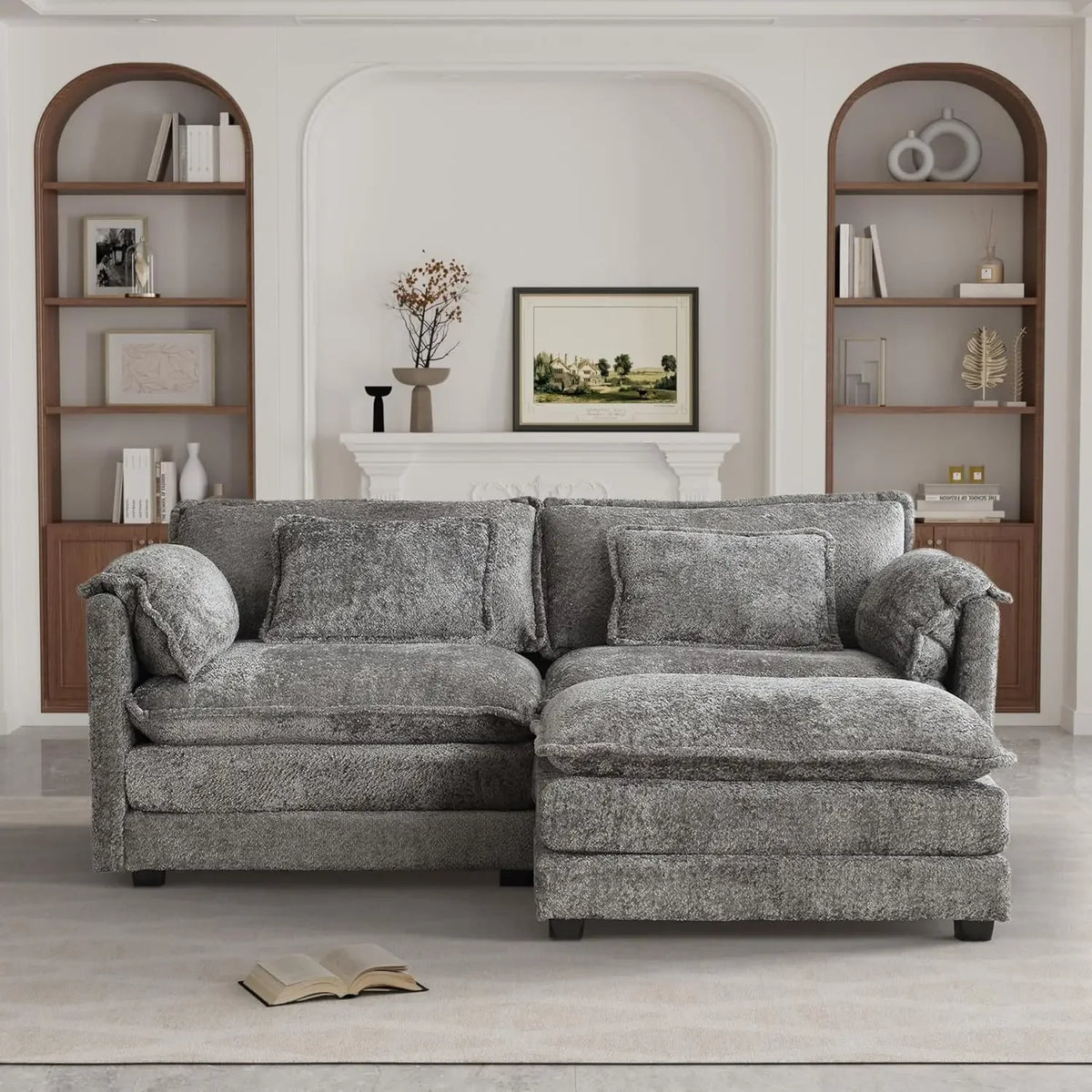 Cloud Sofa two Seats, for Apartment, Comfy Double Layer Upholstered Seat Cushion, Breathable Chenille Fabric, Black