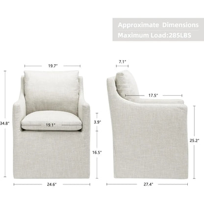 Upholstered Dining Chair,Linen Accent Chair for Living Room,Single Sofa with 4 Casters,Upholstered Armchair for Bedroom Reading
