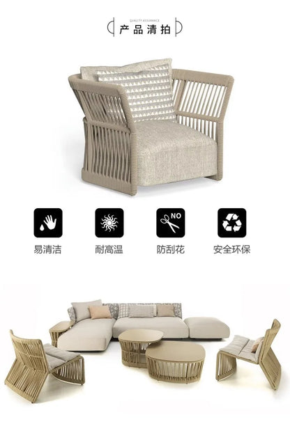 Outdoor rattan sofa combination outdoor open-air waterproof sunscreen rattan tables and chairs villa home leisure garden