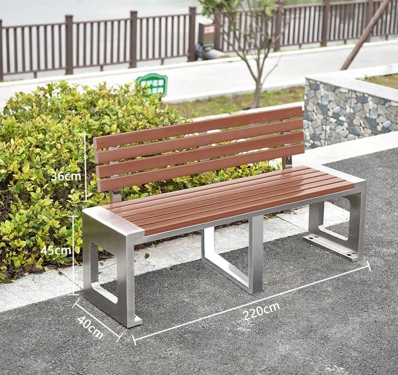 Dossier de jardin en fer forgé, banc de loisirs solide Anti-Corrosion, banc d'extérieur moderne en acier inoxydable, plastique et bois, Patio Park