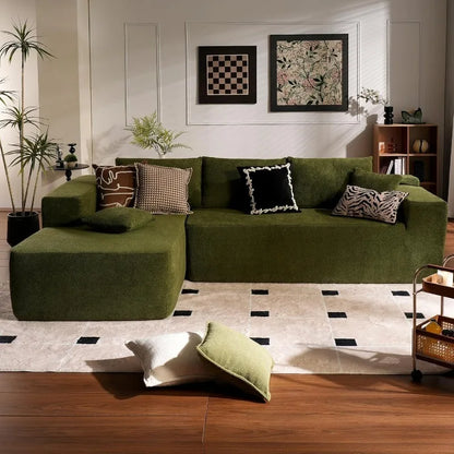 104" Cloud Sectional Couch with L-Shape Chaise,Modern Modular Sofa with Deep Seat,Required, Green (Cloud Velvet)- Free Delivery