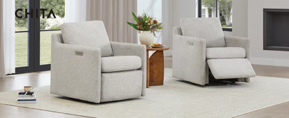 Swivel Accent Chair with Electric Footrests, Living Room Sofa Chair with Power Motor, USB and Type-C Ports, Cream