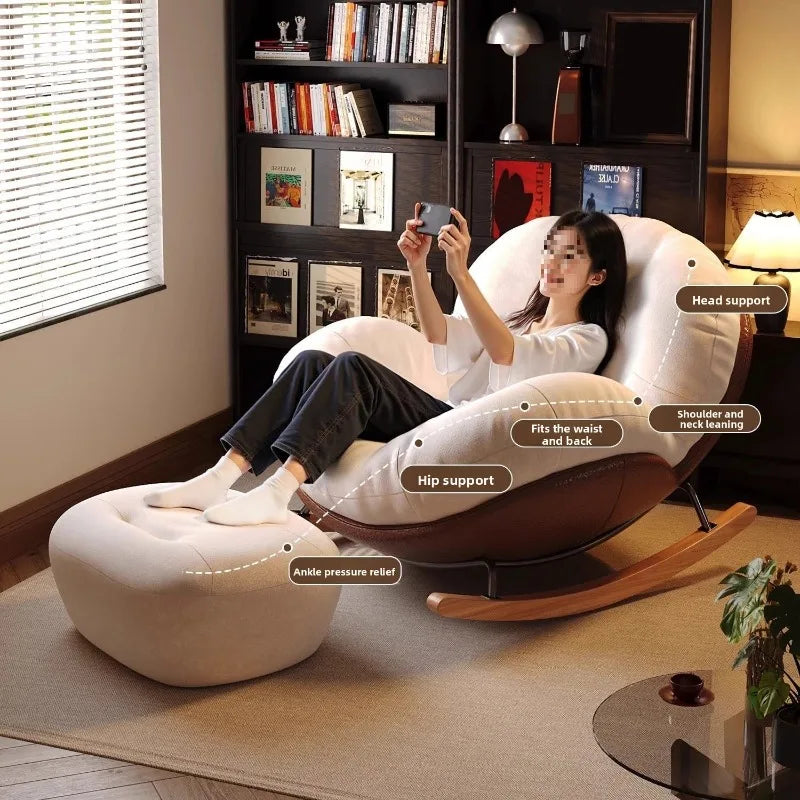 Egg Shell Rocking Chair Lounge Recliner Bed Sleep Rest Foldable Single Seater Indoor Outdoor Casual Living Room Chair Furniture