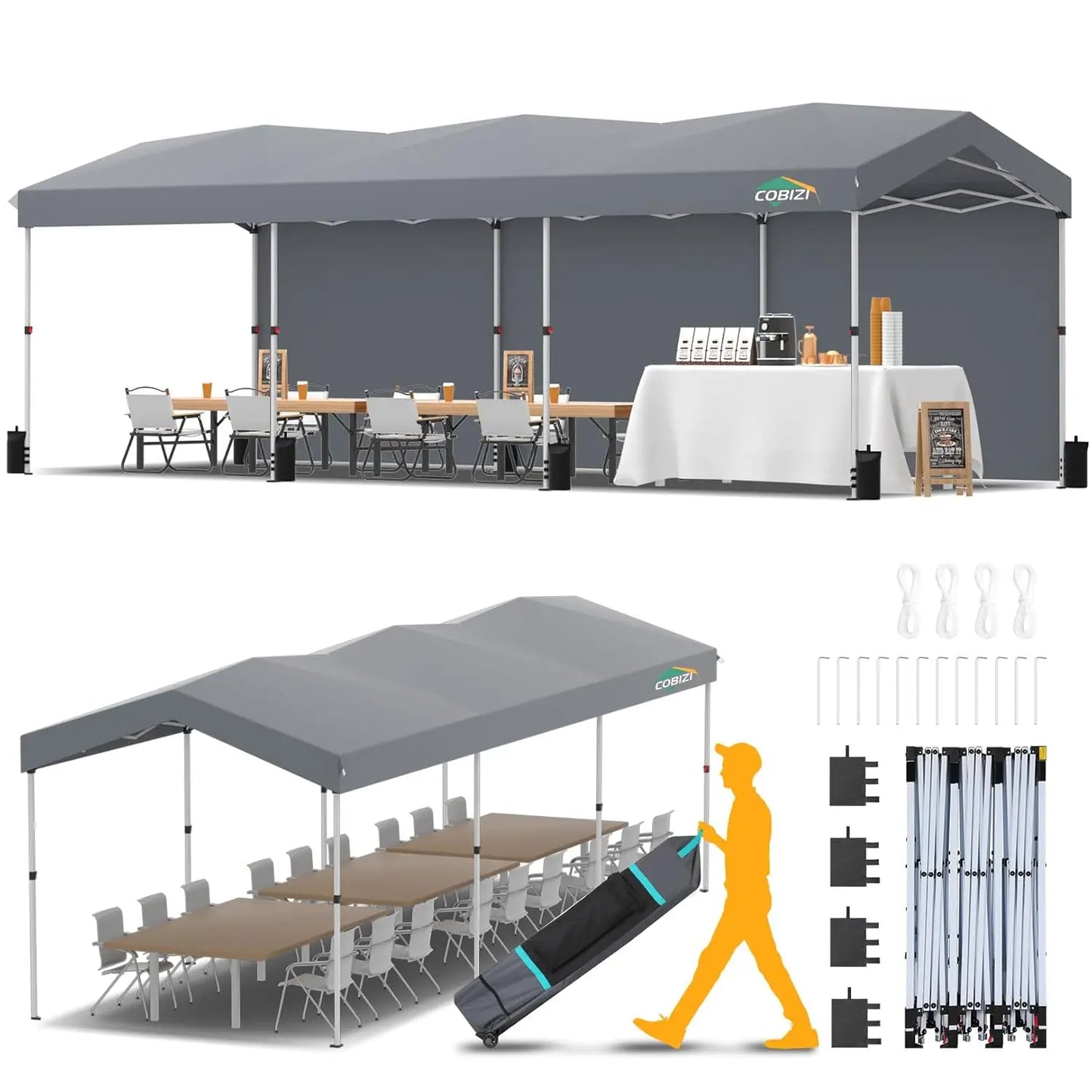 10x30 Pop Up Canopy Tent Waterproof UV50+ with 3 Sidewalls Roller Bag Outdoor Party Commercial Use, Customized