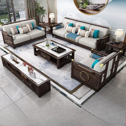 New Chinese-style solid wood sofa combination modern simple Zen Chinese style living room concubine corner wooden light luxury
