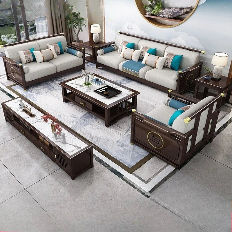 New Chinese-style solid wood sofa combination modern simple Zen Chinese style living room concubine corner wooden light luxury