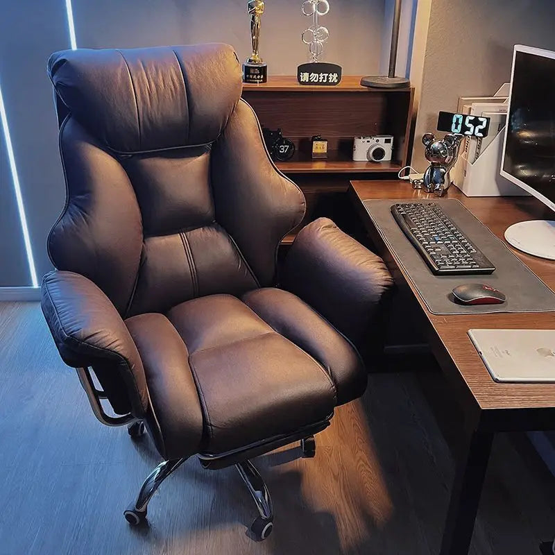 Ergonomic Reclining Office Chair with Footrest PU Leather Executive Swivel Computer Desk Chair Aluminum Base for Home Office