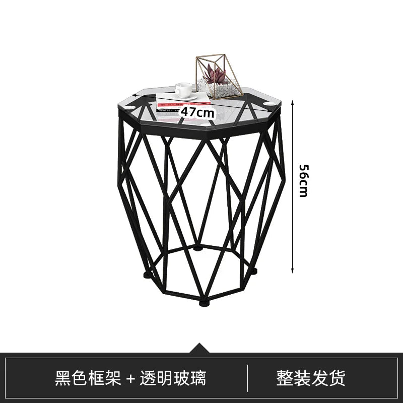 Nordic Light Luxury Tempered Glass Coffee Tables Small Apartment Sofa Side Table Simple Iron Corner Table Living Room Furniture