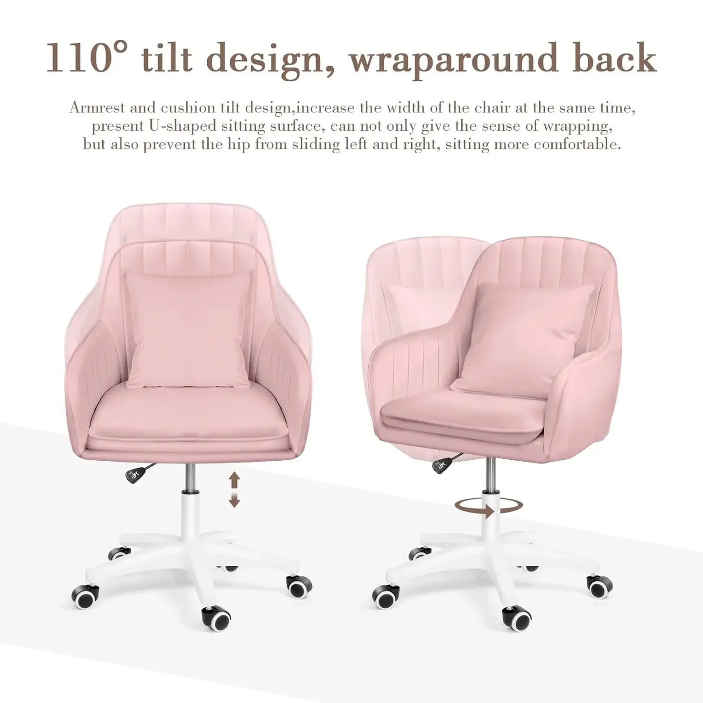 Mid Back Velvet Office Chair with Swivel Base Rolling Casters Adjustable Height Ergonomic Design for Computer Desk Bedroom