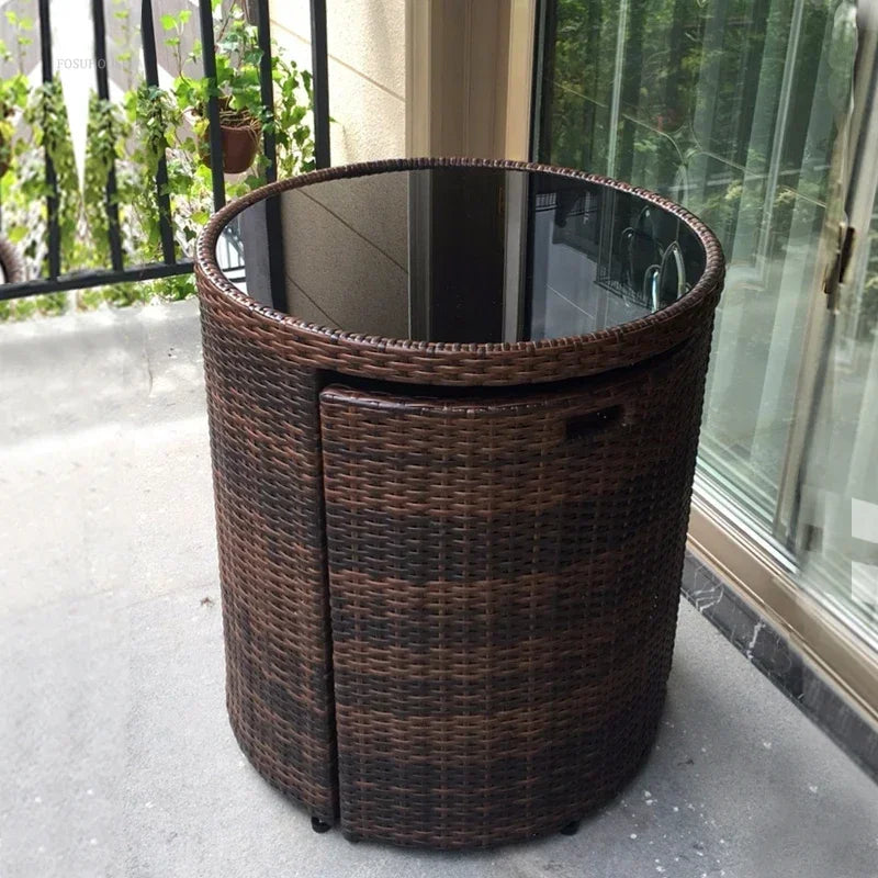 Leisure Three-piece Garden Furniture Set Balcony Courtyard Terrace Outdoor Round Table and Chairs Rattan Patio Table and Chairs
