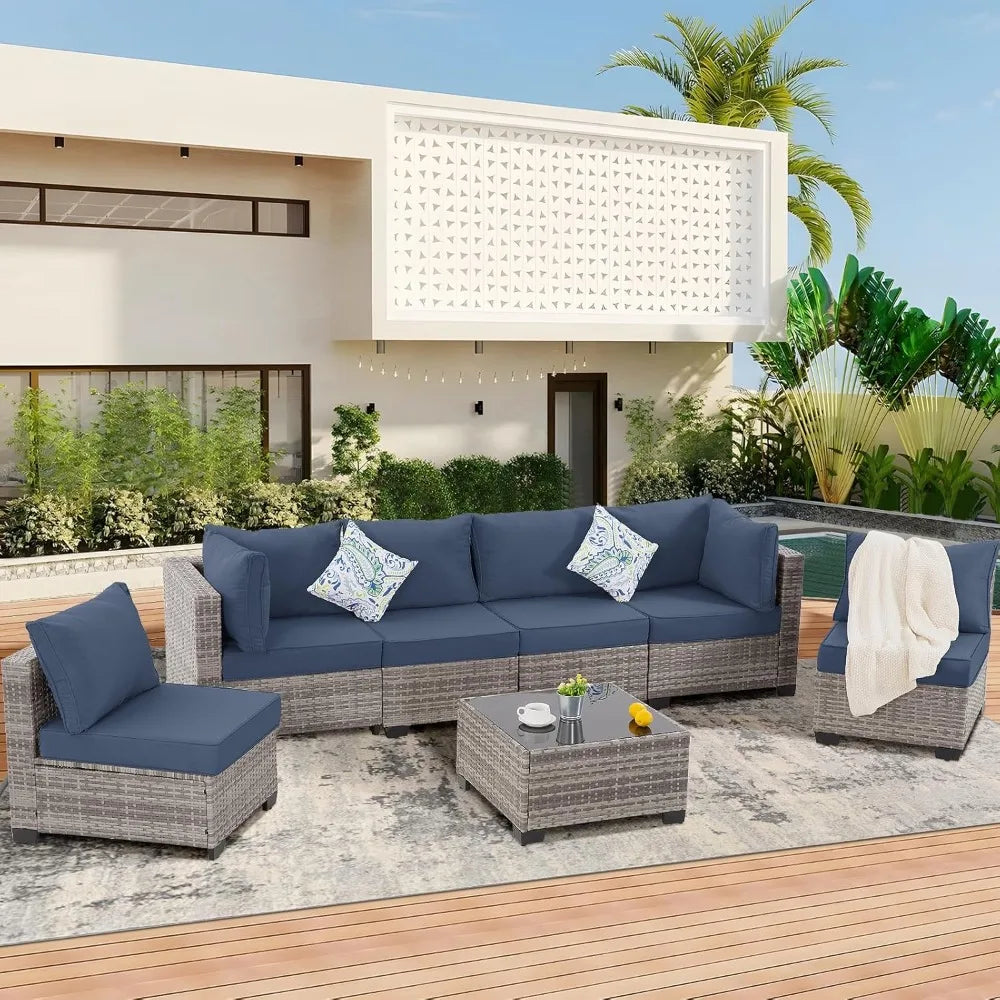all-weather modular outdoor sectional wicker sofa set with thick cushions for patio conversation area