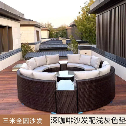 Outdoor PE Rattan Garden Sofas Courtyard Open-air Sofa Chair Combination Outdoor Garden Leisure Balcony Full Arc Sofa Chairs FF