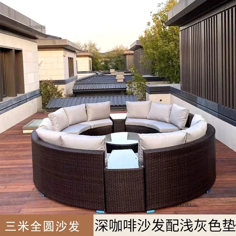 Outdoor PE Rattan Garden Sofas Courtyard Open-air Sofa Chair Combination Outdoor Garden Leisure Balcony Full Arc Sofa Chairs EE