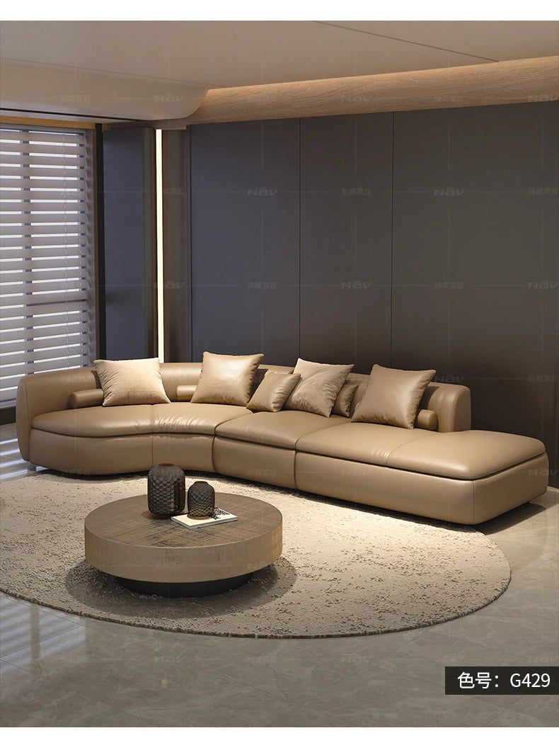 20031A Curved Leather Sofa First Layer Cowhide Semicircle Living Room Italian Modern Simple High-End Elegant