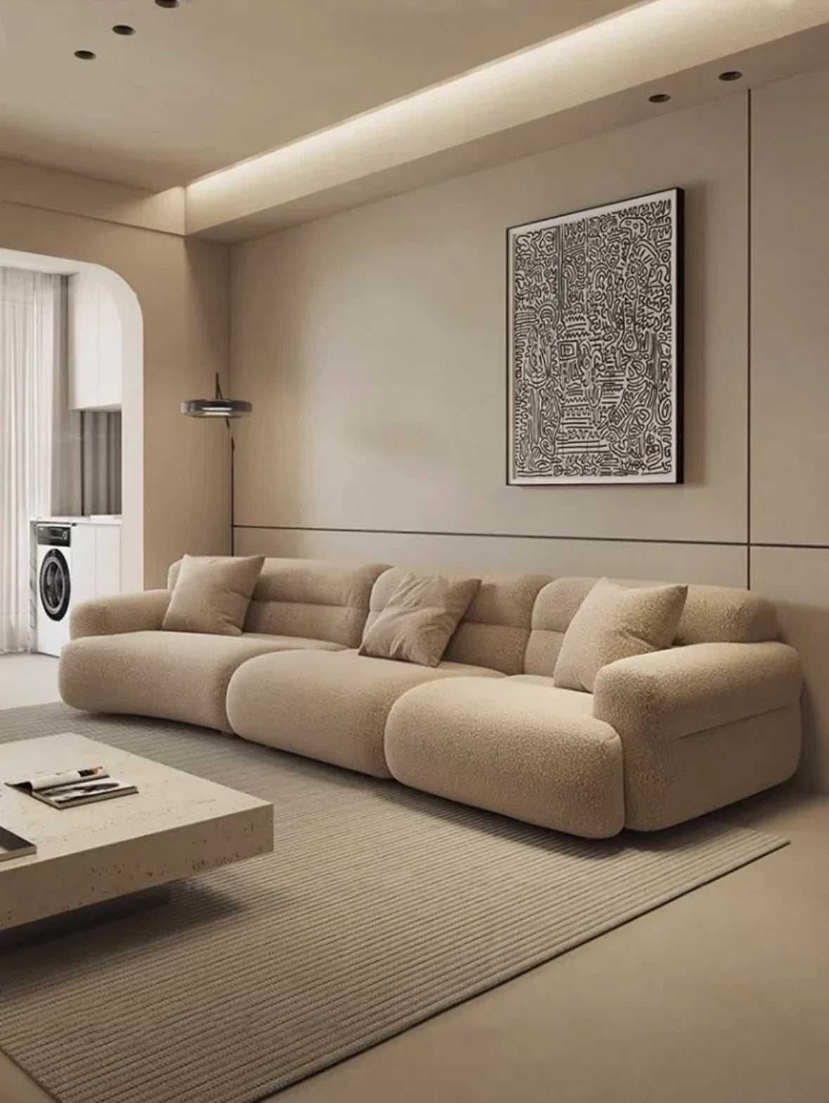 yA38 Italian minimalist corner large arc fabric combination sofa modern beauty salon size apartment