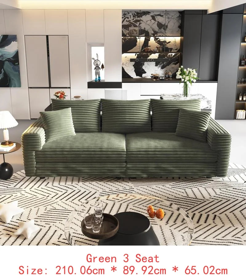 82.7" Plush Corduroy 3-Seat Sofa, Modern Comfy Upholstered Cloud Couch, Deep Seat Lounge Chair with Soft Pillows for Living