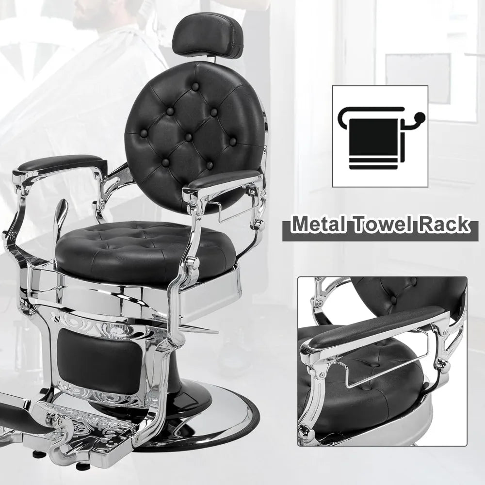 Heavy Duty Vintage Recline Barber Chair Hydraulic with Headrest,Supports up to 700lbs & 360°Rotatable,Professional Salon Beauty